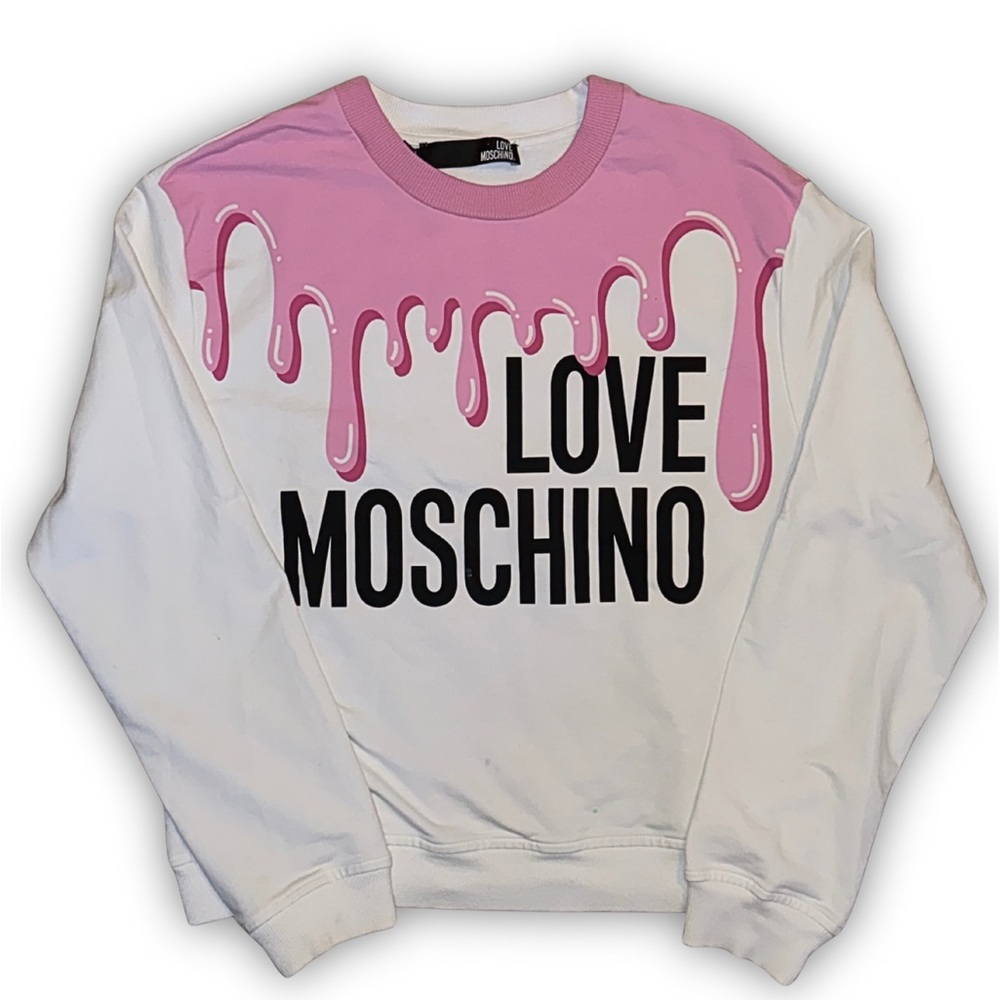 Love Moschino White Sweatshirt with Pink Drip Design